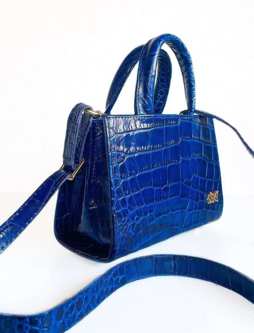 Mini Tote Blue leather bag | Seki | ADJOAA | African accessories