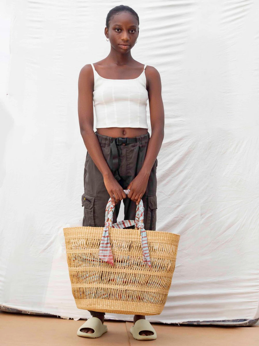 AKETEKETE Ayine Woven Straw Basket Bag - Large