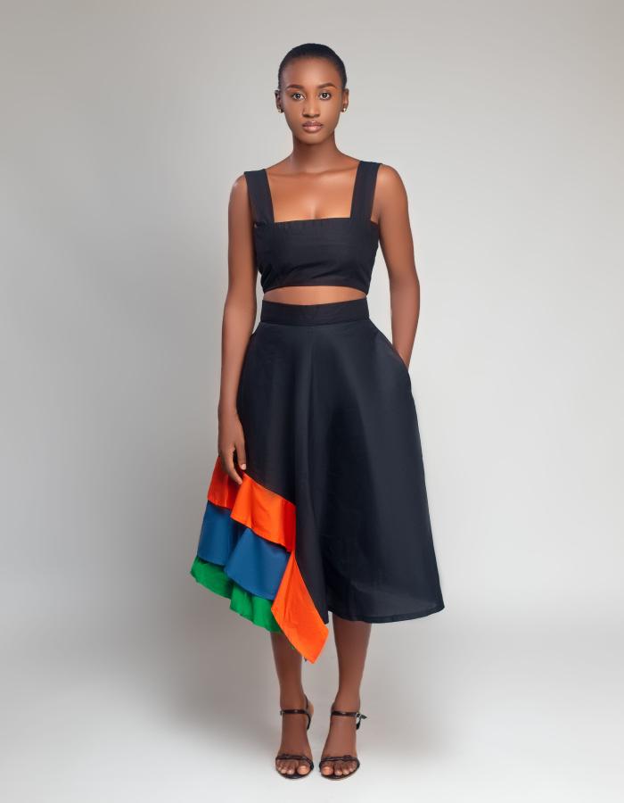 NAIA Cropped top paired with a flared skirt, the Mae Skirt set ADJOAA NAIA Cropped top paired with a flared skirt, the Mae Skirt set ADJOAA