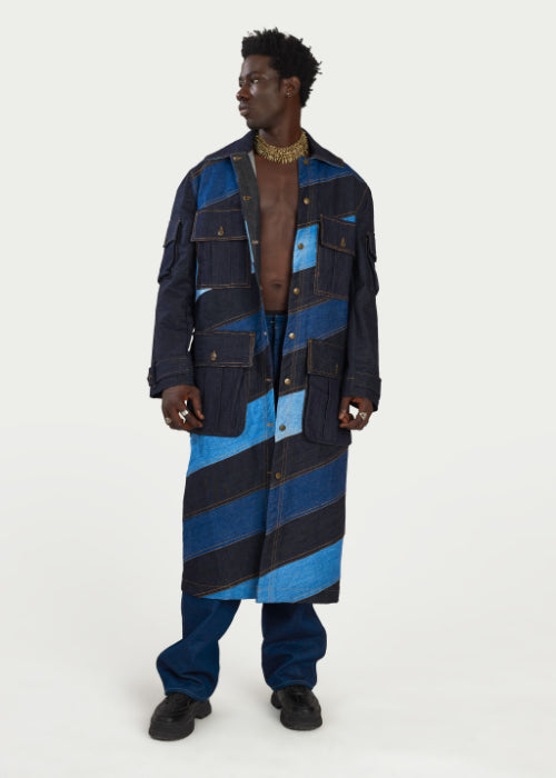 Boyedoe Kuntunkununku Unisex Patchwork Denim Trench Coat | African