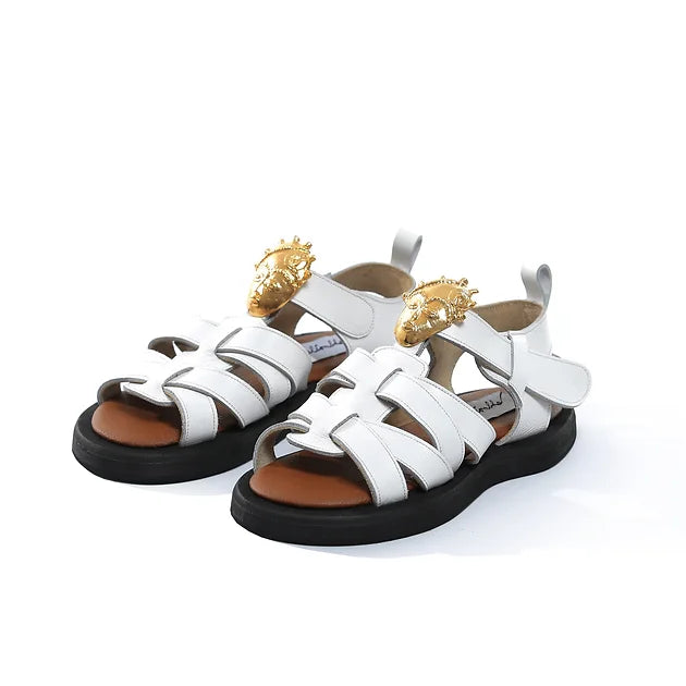 Loza Maleombho FARO AKAN Leather sandals with gold-platted bronze ornaments