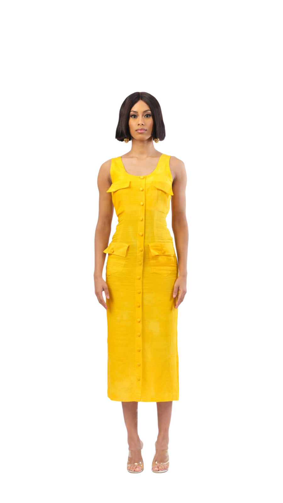 Joy Sleeveless Linen Dress - Yellow