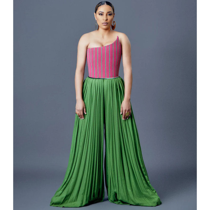 white christmas dresses Jovani 09627 - Two-Piece Set Corseted Pant Suit 00 / Emerald/ Black main image 0