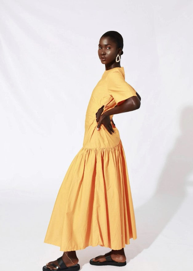 Sami Orange Cotton Cutout Ruched Dress | Sustainable fibers | Adjoaa ADJOAA Sami Orange Cotton Cutout Ruched Dress | Sustainable fibers | Adjoaa ADJOAA
