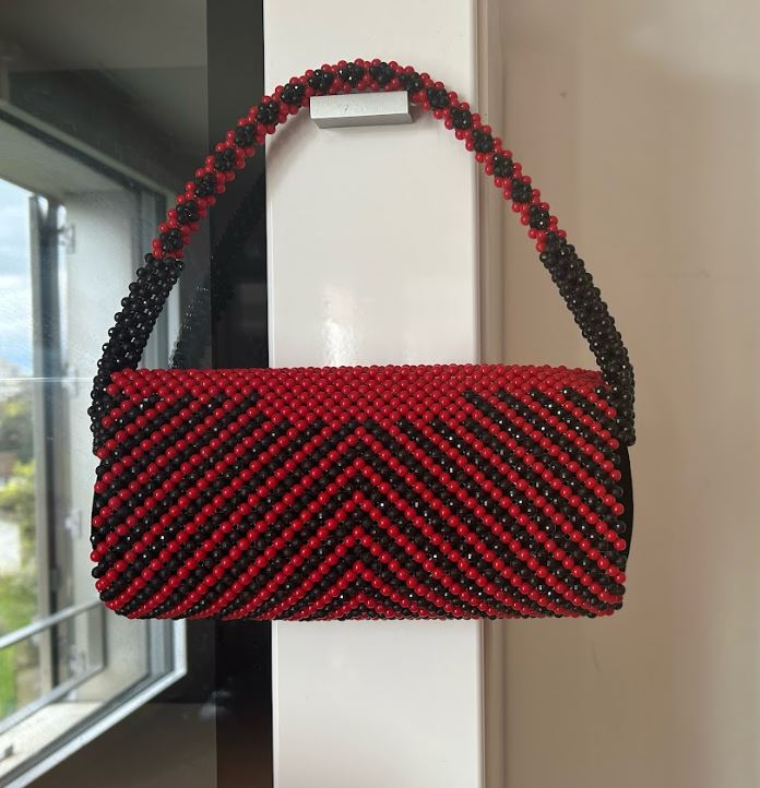 Bela Red and Black Beaded Handbag