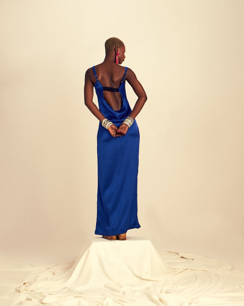 Sisè Blue Cut-out Slip Maxi Dress