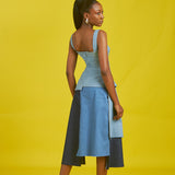 M.O.T Multicolour layered midi Tola denim skirt