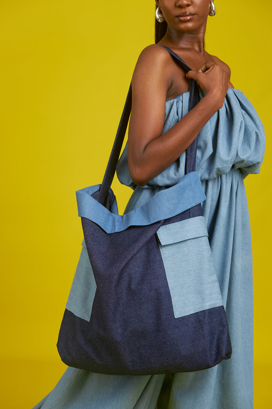 M.O.T Large denim tote bag with patch pockets