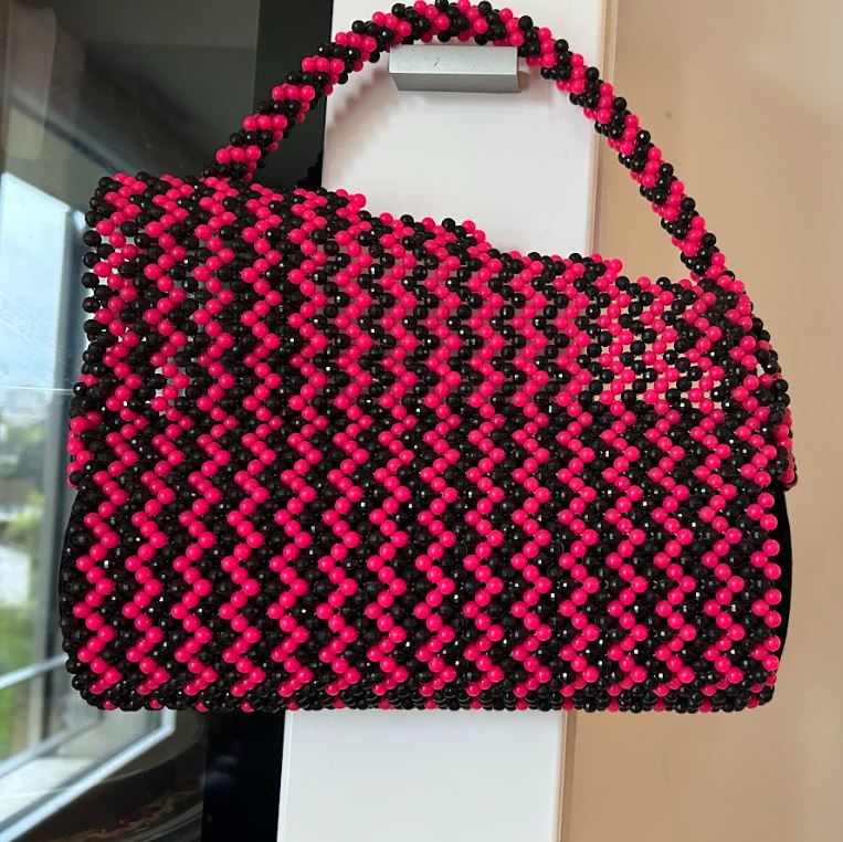 Kiyana Red and Black Beaded Handbag