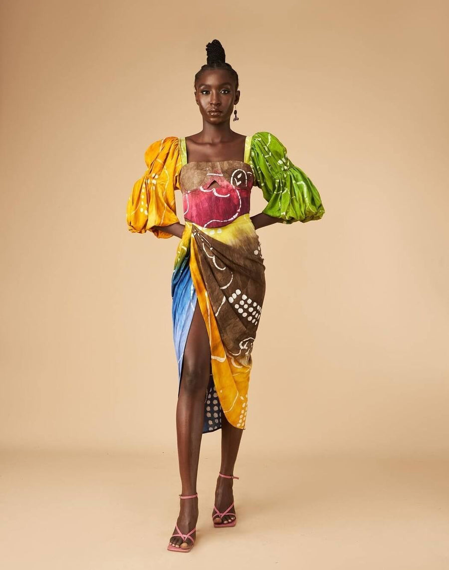 Nata Multicolour Draped Skirt and Top set