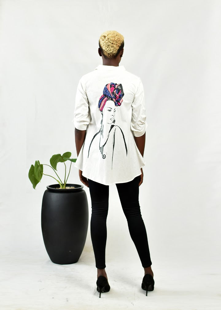 AIMAS Borad White Cotton Shirt with Embellished Detail