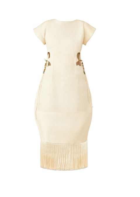 Igho Sculpted Asooke Cut-out Midi Dress with Fringes