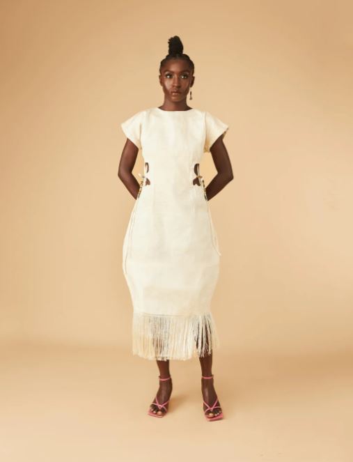 Igho Sculpted Asooke Cut-out Midi Dress with Fringes