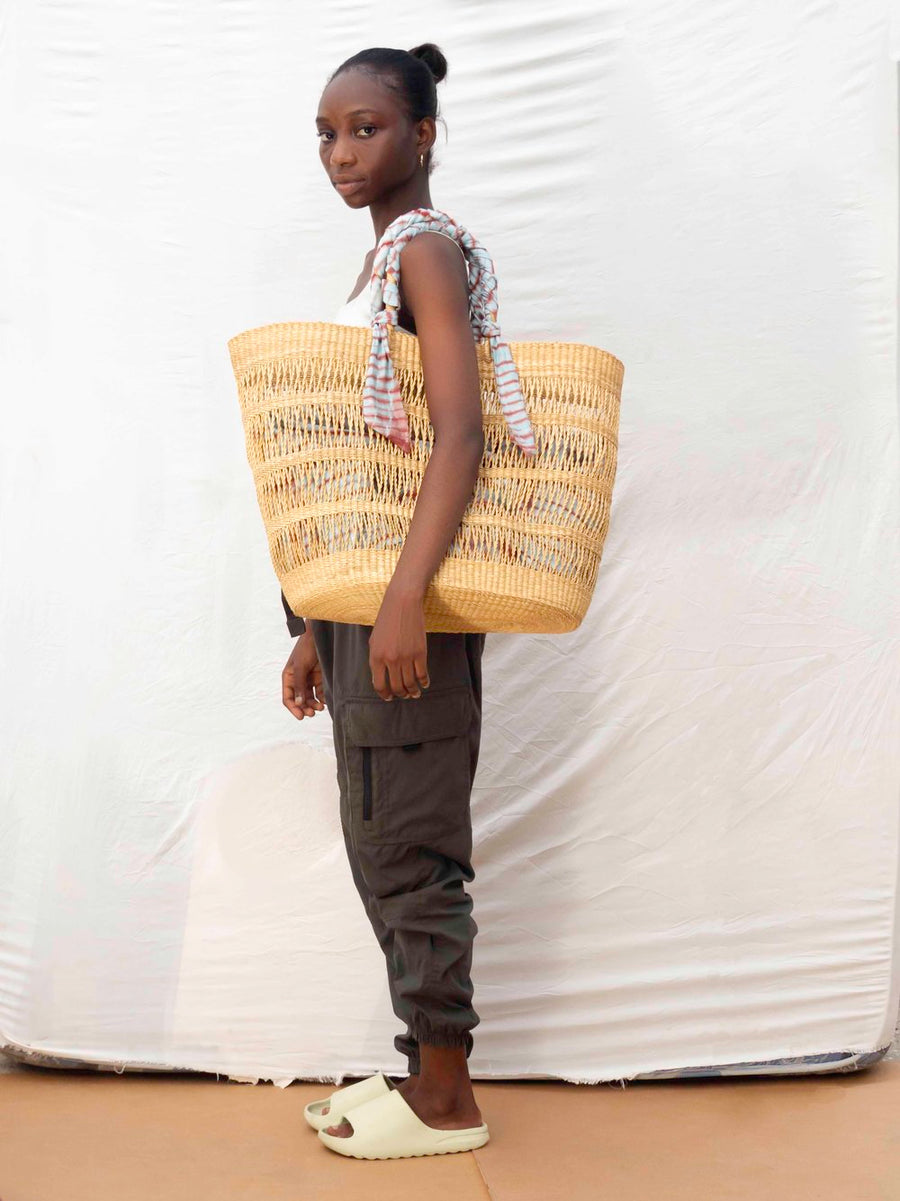 AKETEKETE Ayine Woven Straw Basket Bag - Large