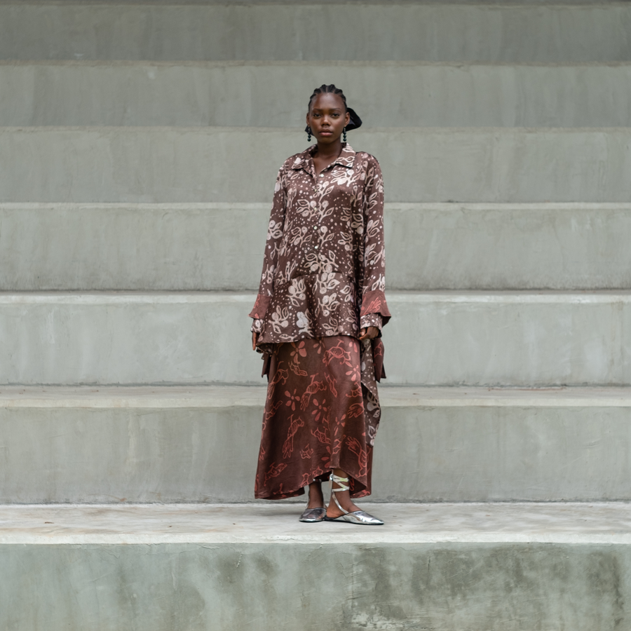 Abiola Olusola EASY FIT LAYERED LONG-SLEEVE AKUKO DRESS