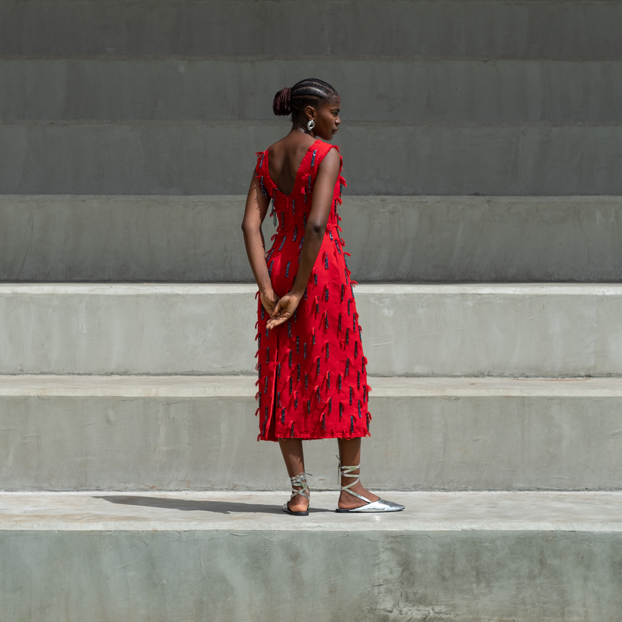 HAND BEADED STRUCTURED SHIFT TORI DRESS