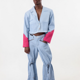 CUTE -SAINT Atan Cotton Denim Cropped Blazer | ADJOAA