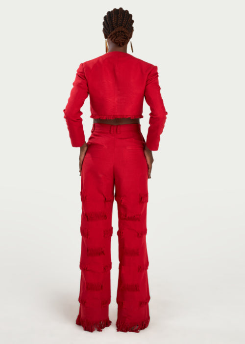 Boyedoe Busumuru II Women's Red Handwoven Cotton Smock Trouser and Shirt set