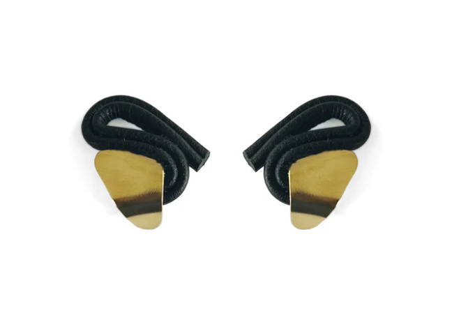 XITA Evoke earrings - mini black with sterling silver ear pins and Leather Offcuts