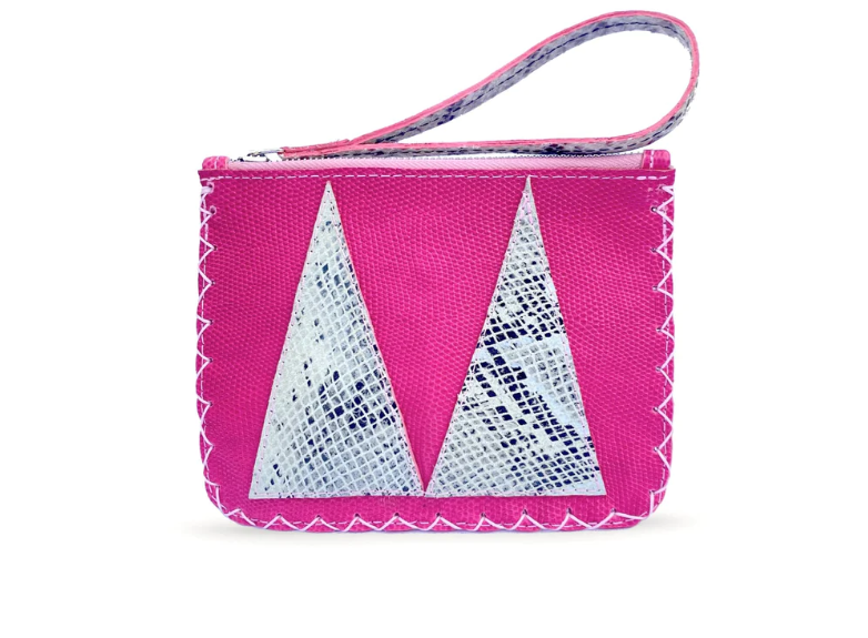 MARTE EGELE MIXED PINK VIVIAN FLAT POUCH, Handwoven Cross Stitch Edges Fully lined in Suede