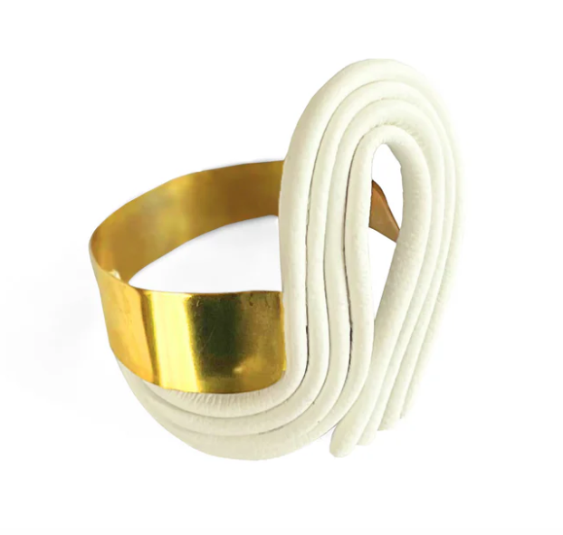 XITA White Odyssey bracelet with Brass and leather offcuts