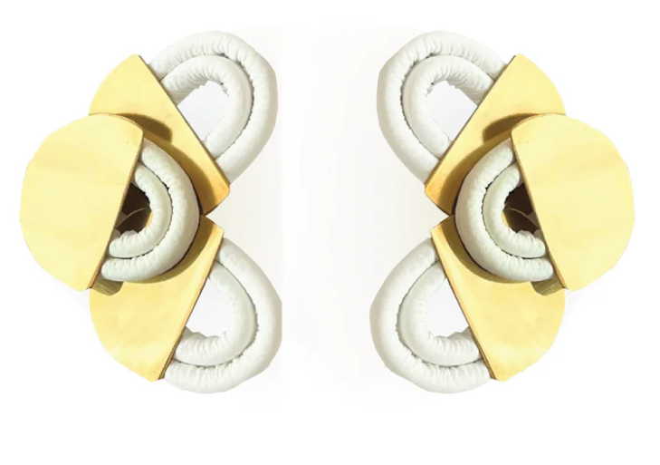 XITA Blossom earrings with brass and Leather Offcuts