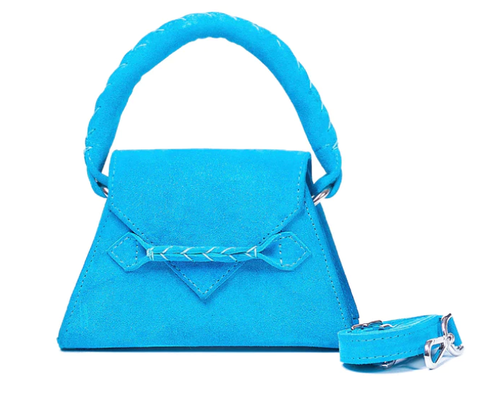MARTE EGELE SUEDE TEAL TOY ESE TOP HANDLE Handbag with Front Closure Strip