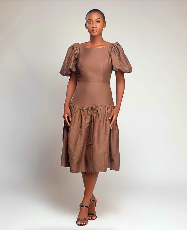 NAIA Cutout behind  the waistline midi-length Bella Cutout Dress