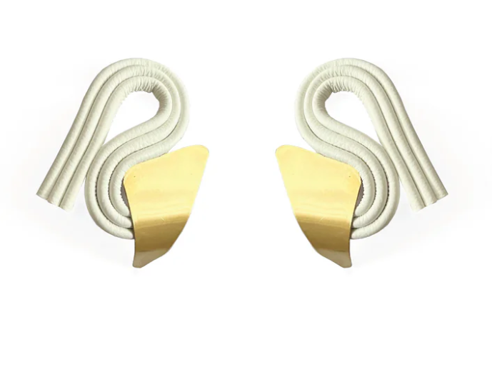 XITA Evoke Earrings - white with sterling silver ear pins and Leather Offcuts