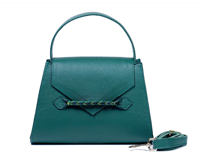 MARTE EGELE HUNTER GREEN ESE HOBO, Handwoven Front Closure Strip, and magnetic closure Handbag