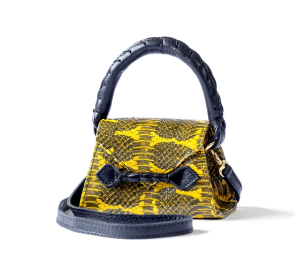 MARTE EGELE YELLOW MICRO ESE Handwoven Top Handle and Front Closure Strip handbag with magnetic closure