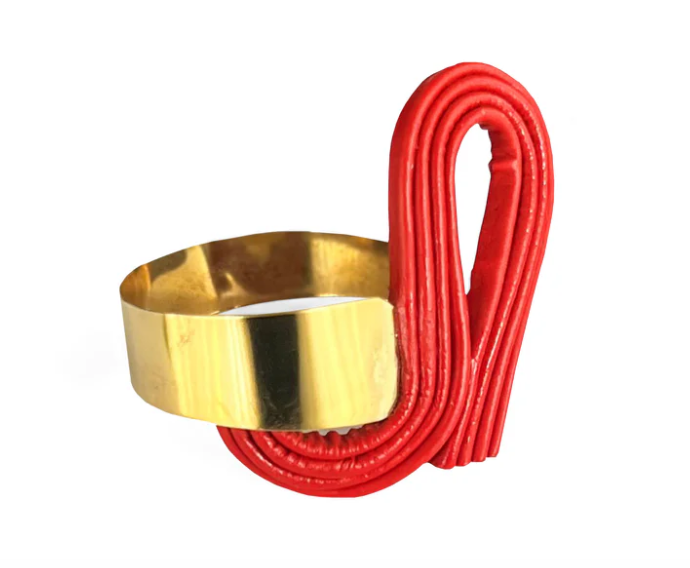 XITA Red Odyssey bracelet with Brass and leather offcuts