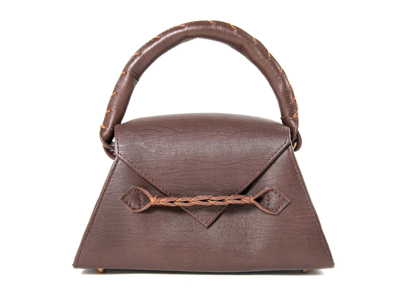 MARTE EGELE BROWN MINI ESE Handwoven Top Handle and Front Closure Strip Front Flap magnetic closure