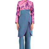 The Elsa II purple and green asymmetrical open-wrap skirt