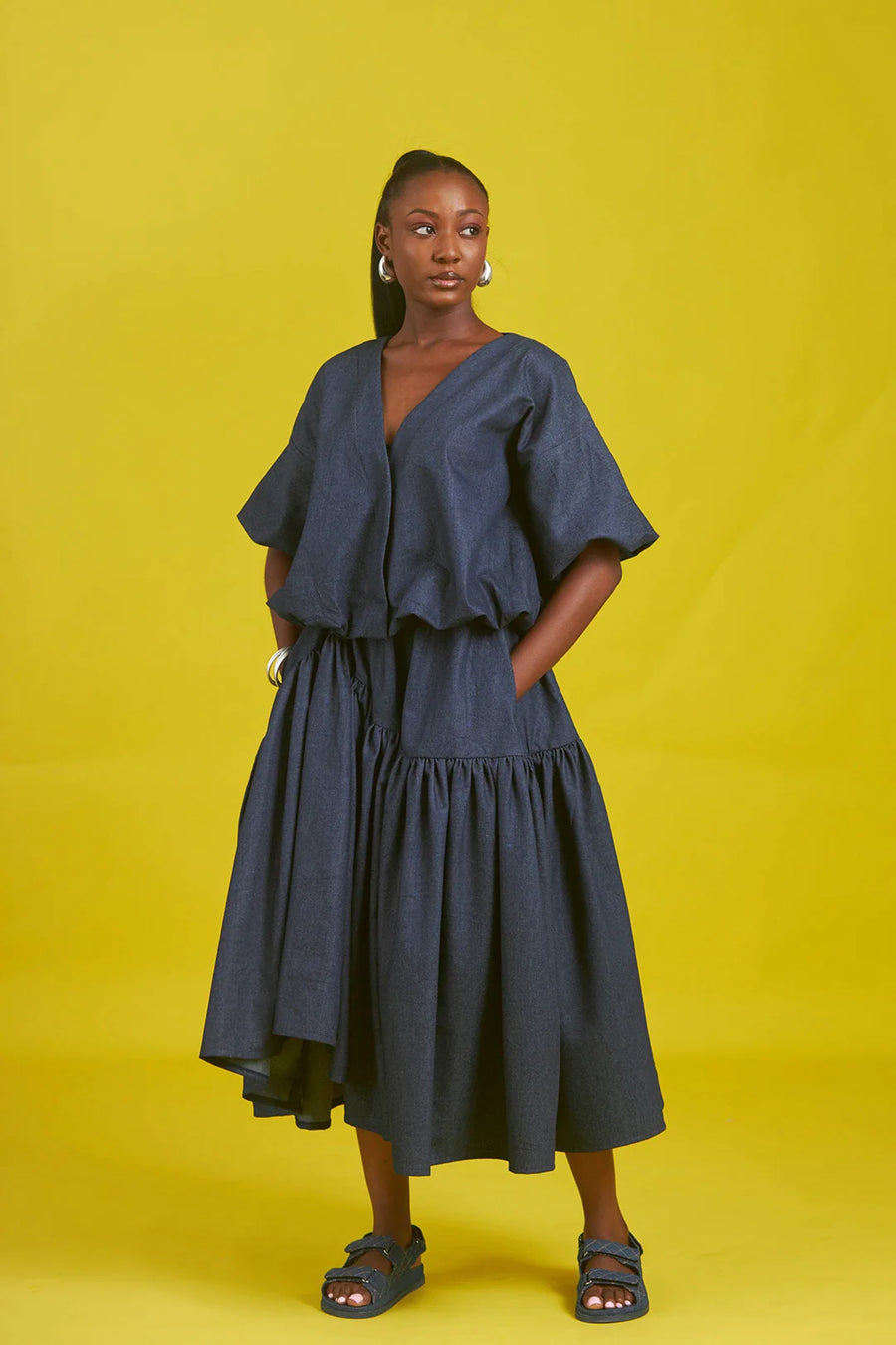 M.O.T.Amaka denim Asymmetric Gathered skirt