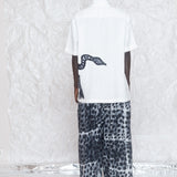 OLOOH White Linen Short-Sleeve Shirt with Sénoufo Power Symbol | ADJOAA