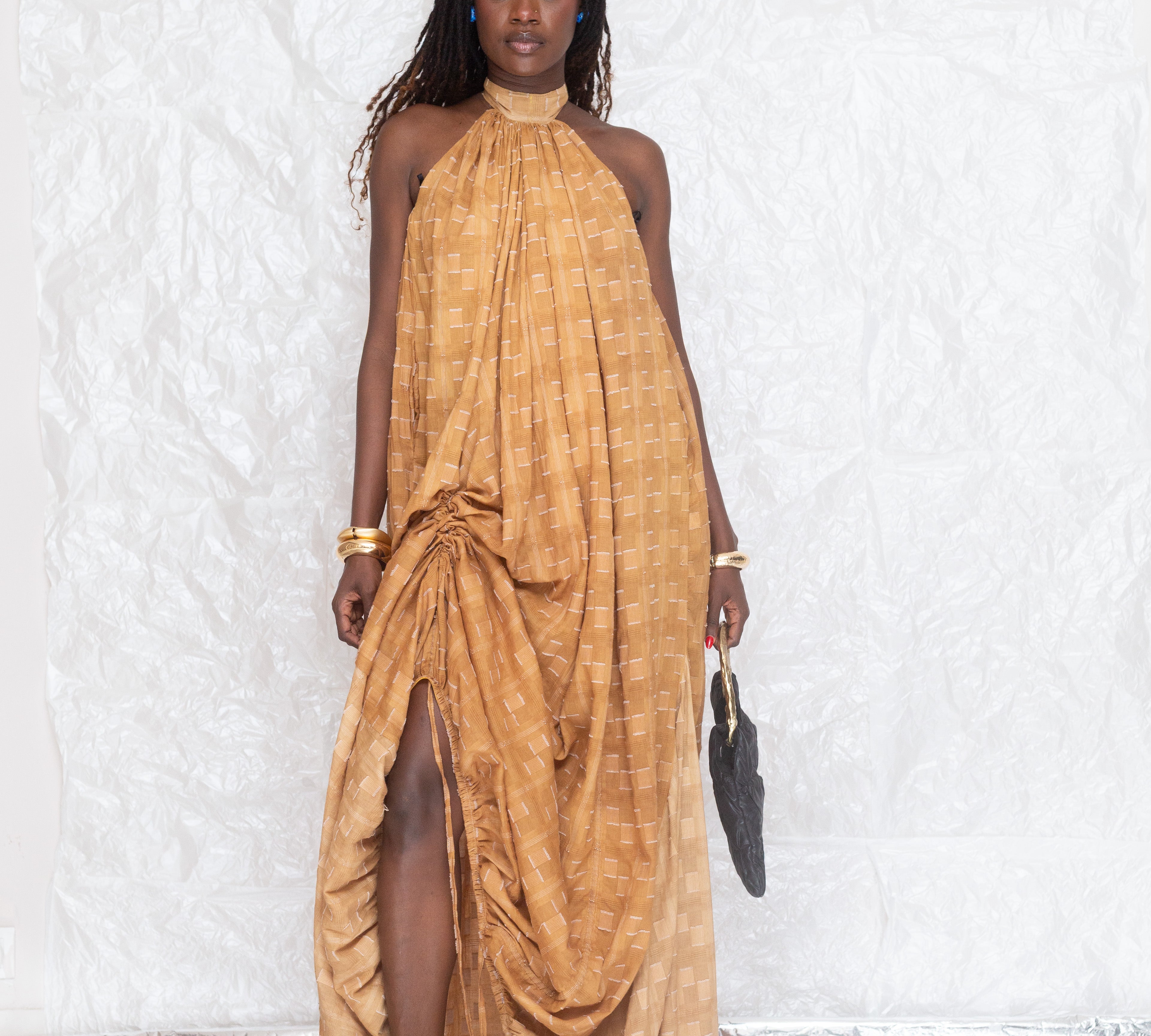OLOOH Adjustable Yellow Cotton Voile Dress | ADJOAA