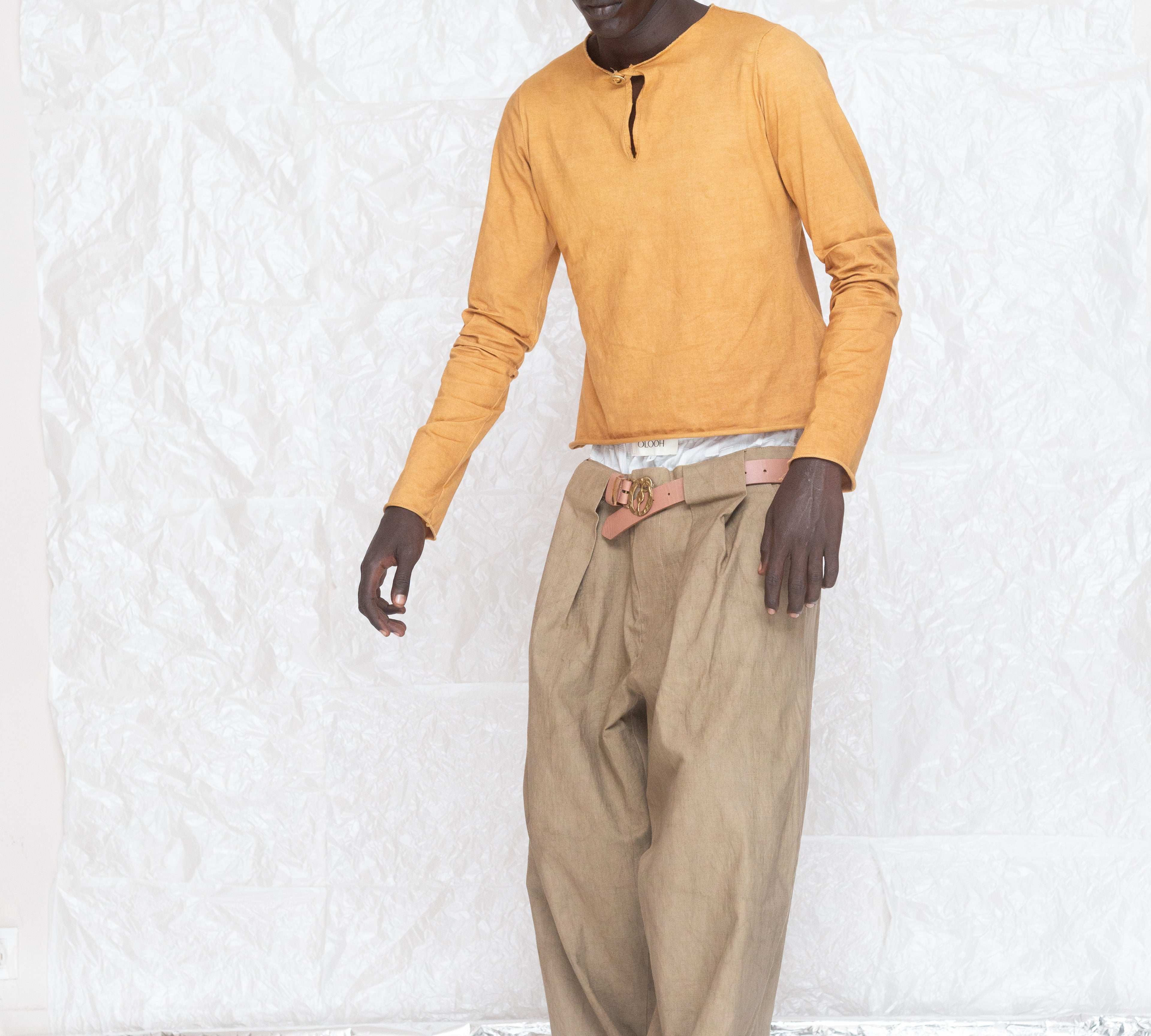 OLOOH Wide-Leg Two-Tone Linen Trousers | ADJOAA