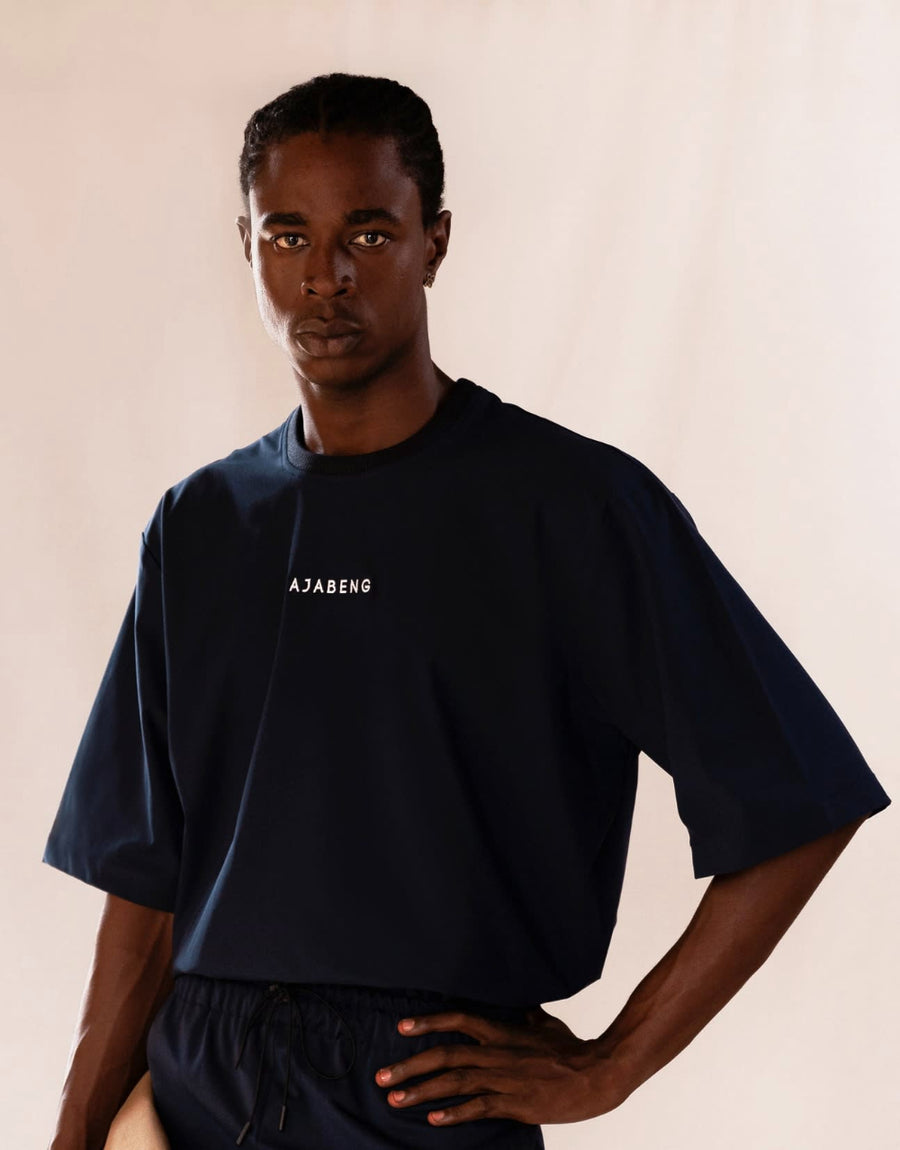 AJABENG Classic Embroidered Logo, Loose Boxy Fit with Crew Neckline Tee Shirt
