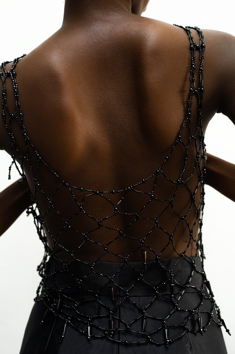 Jermaine Bleu Handmade Glass beaded Ebony tank top