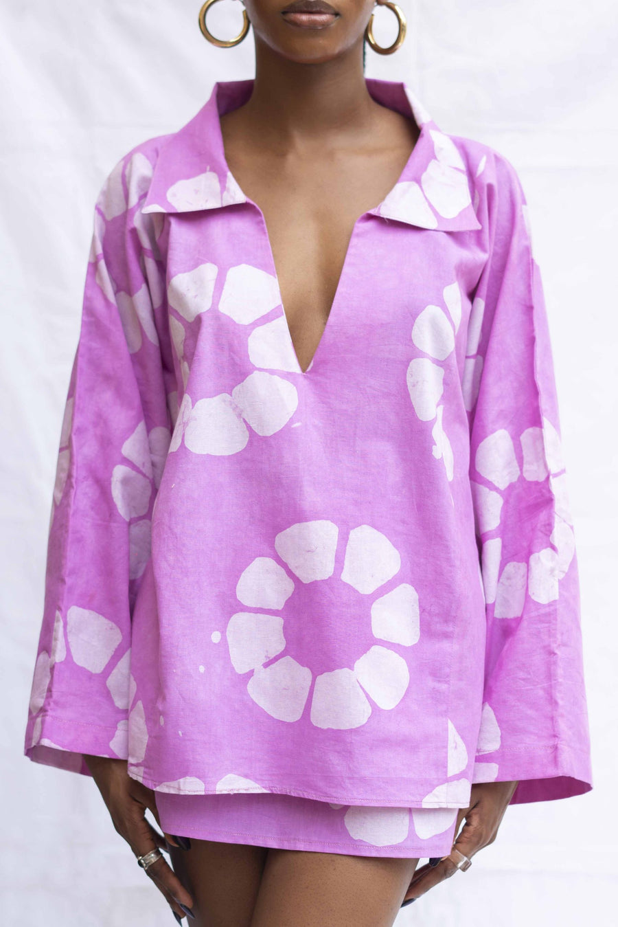 Nyosi Brand Gana Set, V-Neck Shirt with Matching Mini Skirt