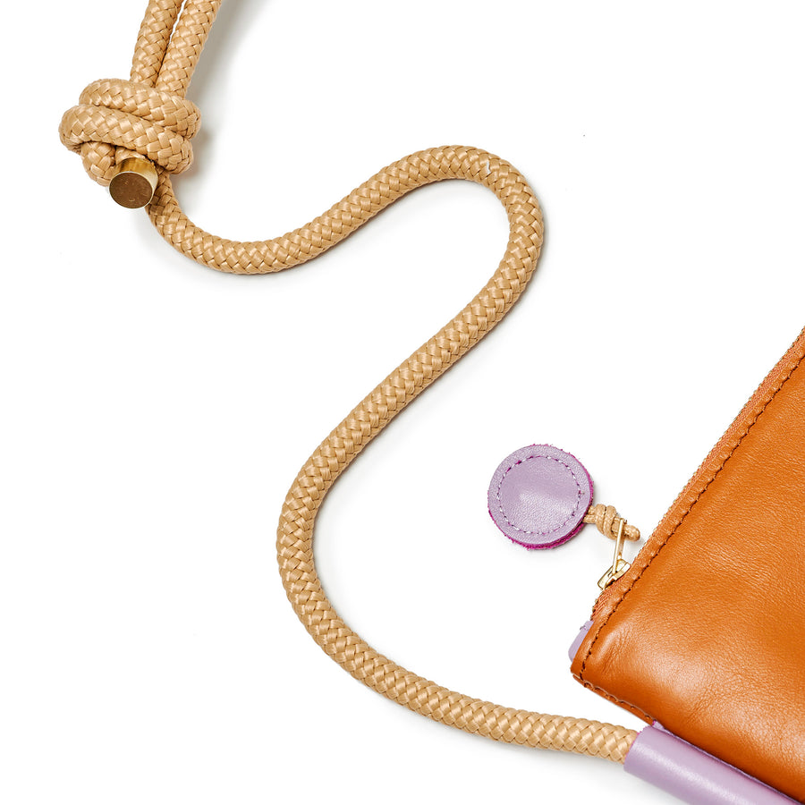 Project Dyad || Tan / Lilac Adjustable Rope Strap Inner small pocket Selene Zipper Bag