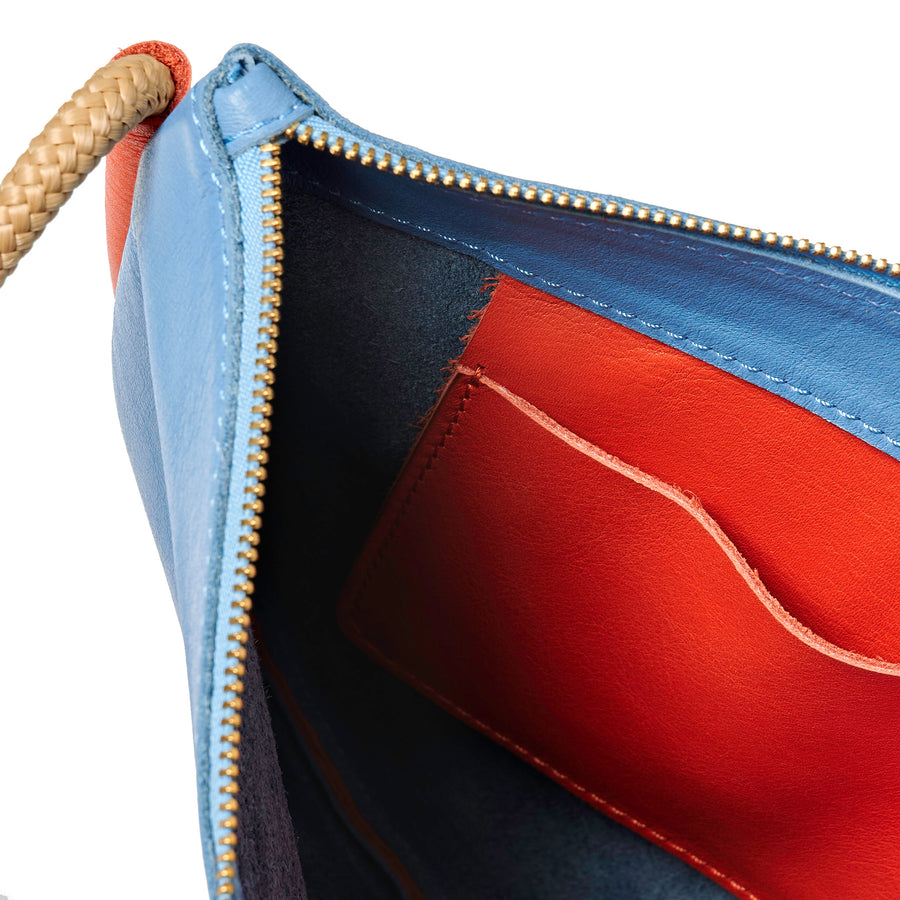 Project Dyad || Sky Blue/Lobster Red Adjustable Rope Strap Inner small pocket Selene Zipper Bag