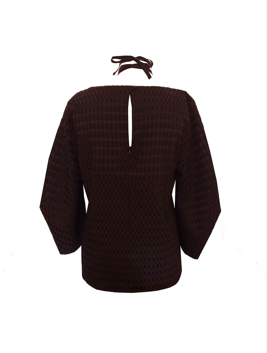 ER-ZUM-AH Kiki Black Tie Neck Texturised Top