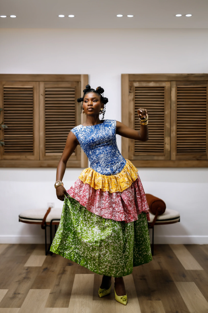 Atuche layered ankle length colorful Bloom Dress (New)