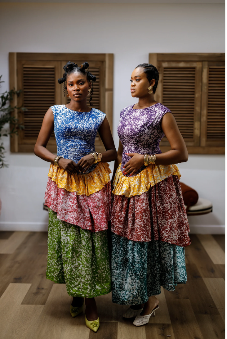 Atuche layered ankle length colorful Bloom Dress (New)