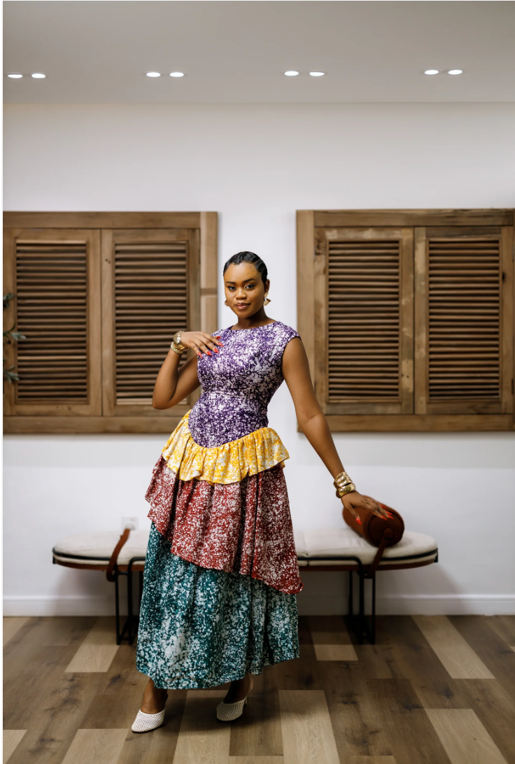 Atuche layered ankle length colorful Bloom Dress (New)