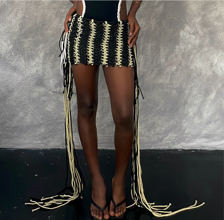 Qreenade Striped Side Fringed Skirt