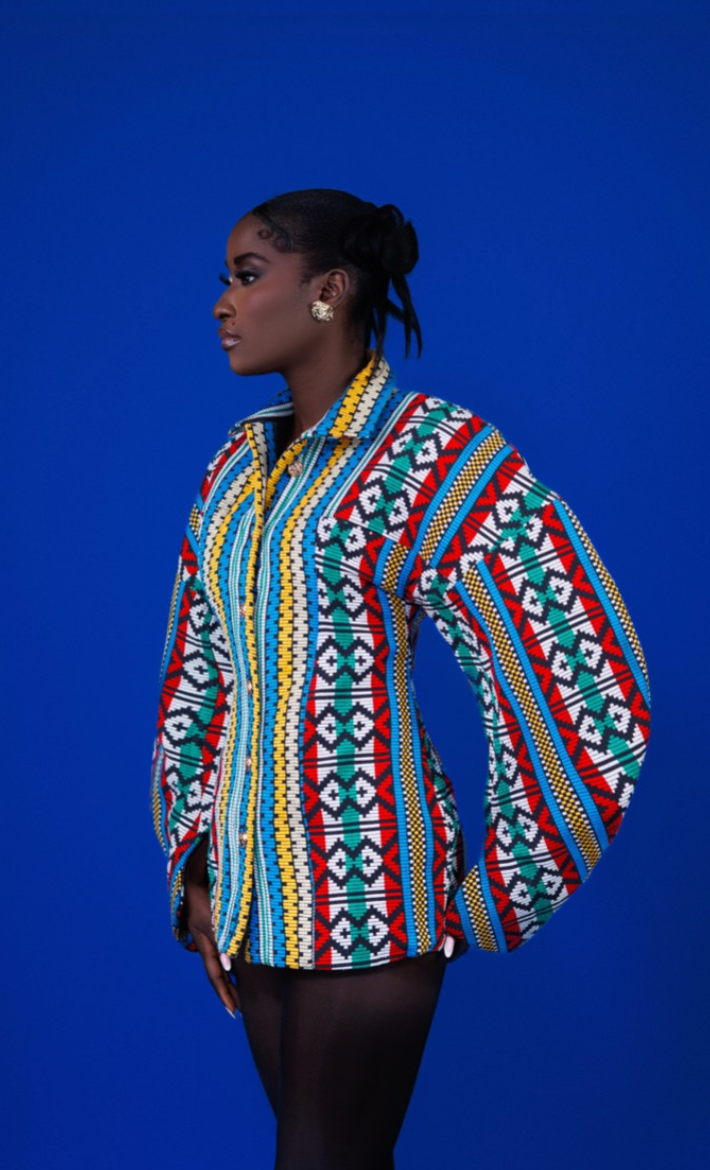 Ivory Afrikaan Colorful Print OMA Jacket Dress