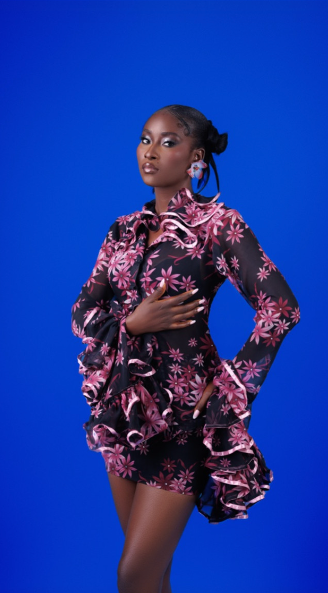 Ivory Afrikaan Chiffon Blouse and Skirt ITARA 2 piece set